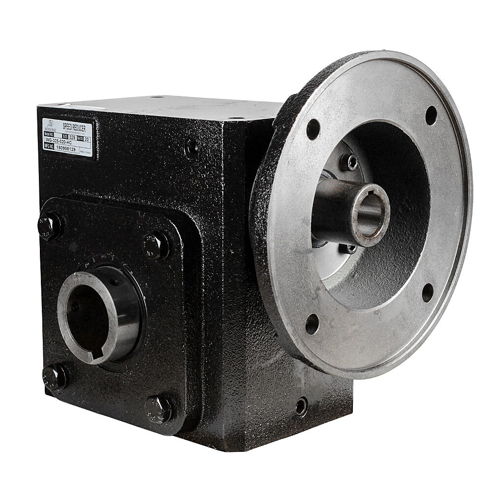 WG-325-020-HC - IronHorse heavy duty worm gearbox, 20:1 ratio, NEMA 182TC input, hollow, 1.937in diameter output shaft, nominal 4.74hp at 1.0 SF, 2875 lb-in mechanical output torque, 3-1/4in center distance, cast iron housing, tapped-base mount.