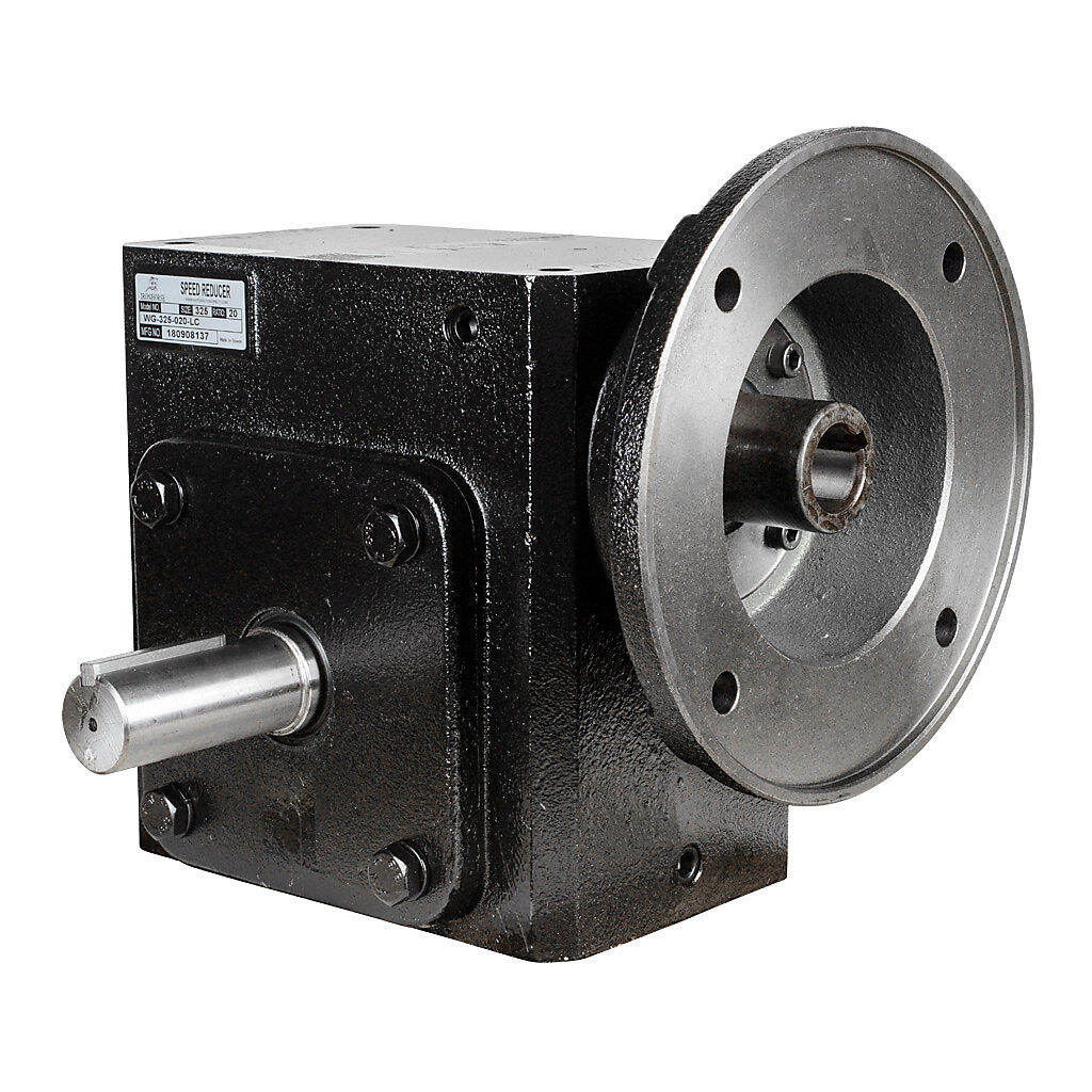 WG-325-020-LC - IronHorse heavy duty worm gearbox, 20:1 ratio, NEMA 182TC input, left hand, 1.375in diameter output shaft, nominal 4.74hp at 1.0 SF, 2875 lb-in mechanical output torque, 3-1/4in center distance, cast iron housing, tapped-base mount.