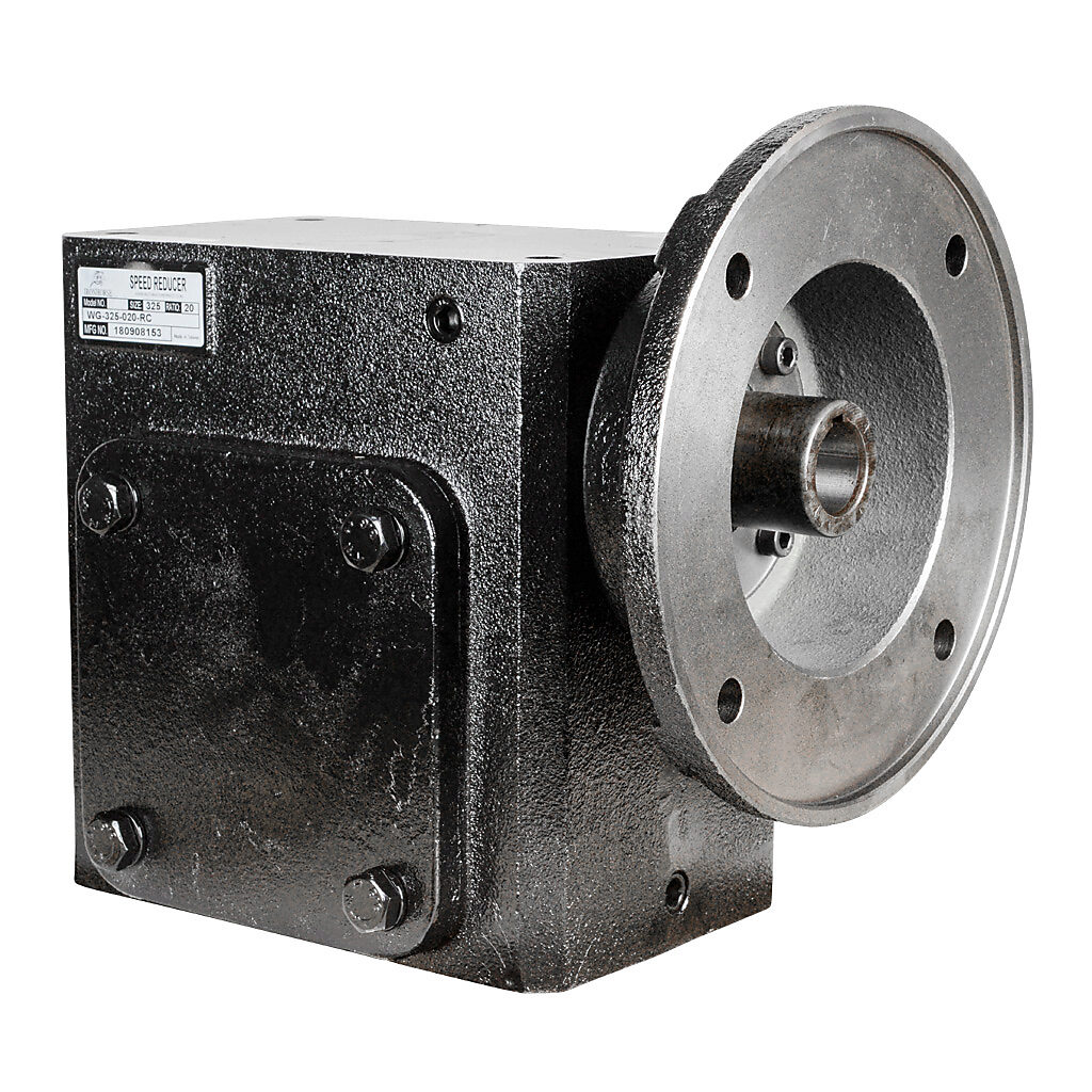 WG-325-020-RC - IronHorse heavy duty worm gearbox, 20:1 ratio, NEMA 182TC input, right hand, 1.375in diameter output shaft, nominal 4.74hp at 1.0 SF, 2875 lb-in mechanical output torque, 3-1/4in center distance, cast iron housing, tapped-base mount.