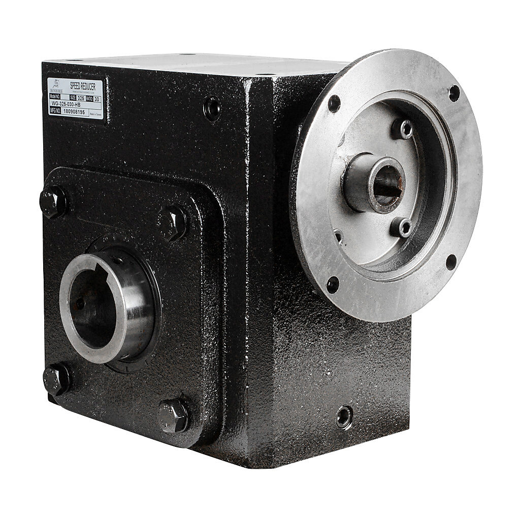 WG-325-030-HB - IronHorse heavy duty worm gearbox, 30:1 ratio, NEMA 145TC input, hollow, 1.937in diameter output shaft, nominal 3.66hp at 1.0 SF, 3045 lb-in mechanical output torque, 3-1/4in center distance, cast iron housing, tapped-base mount.