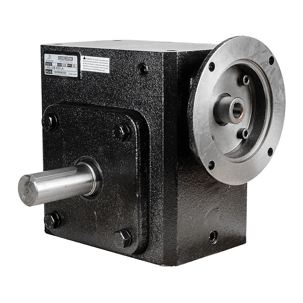 WG-325-030-LA - IronHorse heavy duty worm gearbox, 30:1 ratio, NEMA 56C input, left hand, 1.375in diameter output shaft, nominal 3.66hp at 1.0 SF, 3045 lb-in mechanical output torque, 3-1/4in center distance, cast iron housing, tapped-base mount.