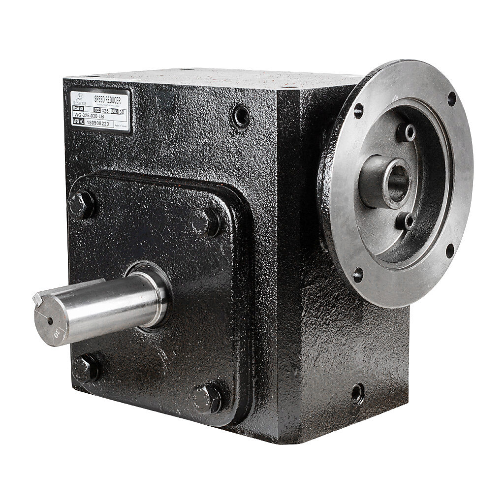 WG-325-030-LB - IronHorse heavy duty worm gearbox, 30:1 ratio, NEMA 145TC input, left hand, 1.375in diameter output shaft, nominal 3.66hp at 1.0 SF, 3045 lb-in mechanical output torque, 3-1/4in center distance, cast iron housing, tapped-base mount.