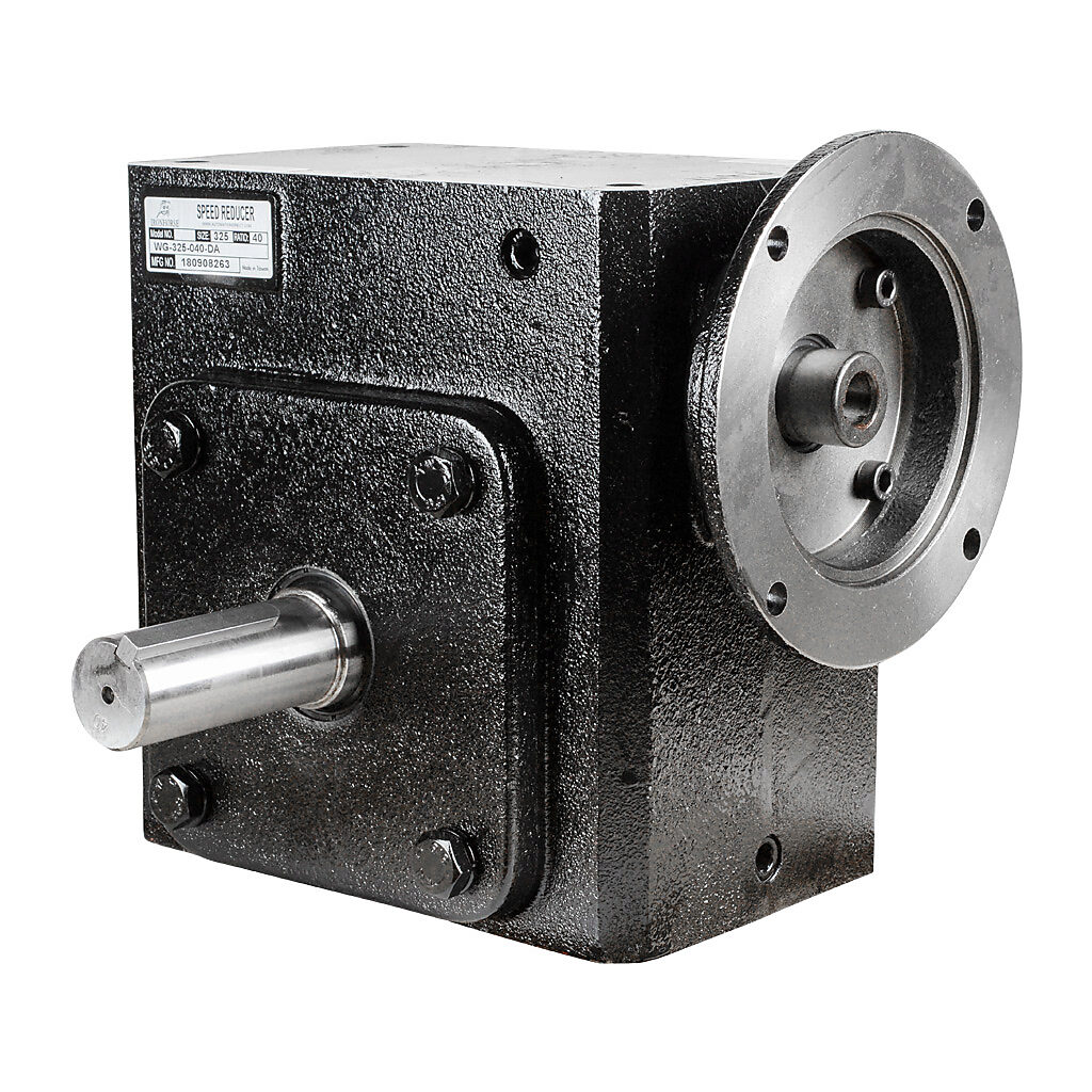 WG-325-040-DA - IronHorse heavy duty worm gearbox, 40:1 ratio, NEMA 56C input, dual, 1.375in diameter output shaft, nominal 3.35hp at 1.0 SF, 3692 lb-in mechanical output torque, 3-1/4in center distance, cast iron housing, tapped-base mount.