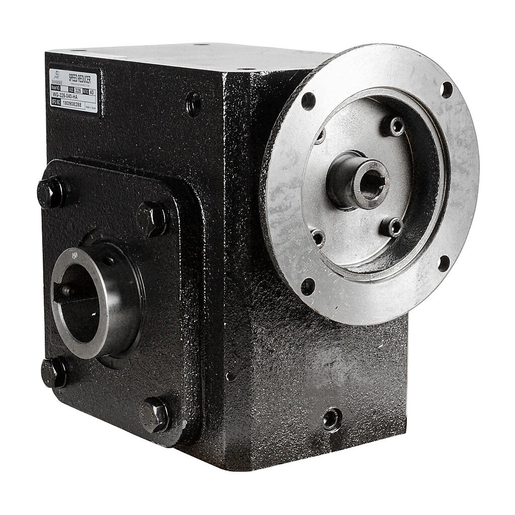 WG-325-040-HA - IronHorse heavy duty worm gearbox, 40:1 ratio, NEMA 56C input, hollow, 1.937in diameter output shaft, nominal 3.35hp at 1.0 SF, 3692 lb-in mechanical output torque, 3-1/4in center distance, cast iron housing, tapped-base mount.