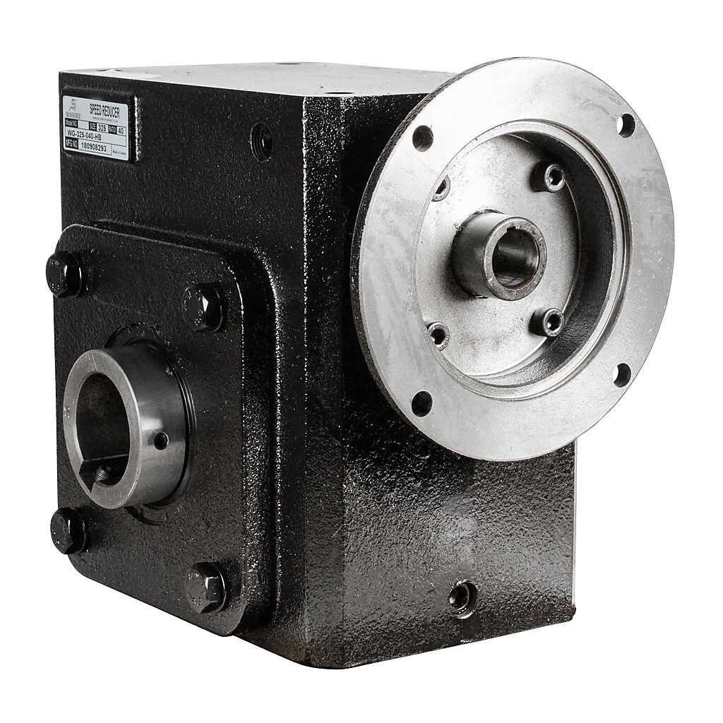 WG-325-040-HB - IronHorse heavy duty worm gearbox, 40:1 ratio, NEMA 145TC input, hollow, 1.937in diameter output shaft, nominal 3.35hp at 1.0 SF, 3692 lb-in mechanical output torque, 3-1/4in center distance, cast iron housing, tapped-base mount.