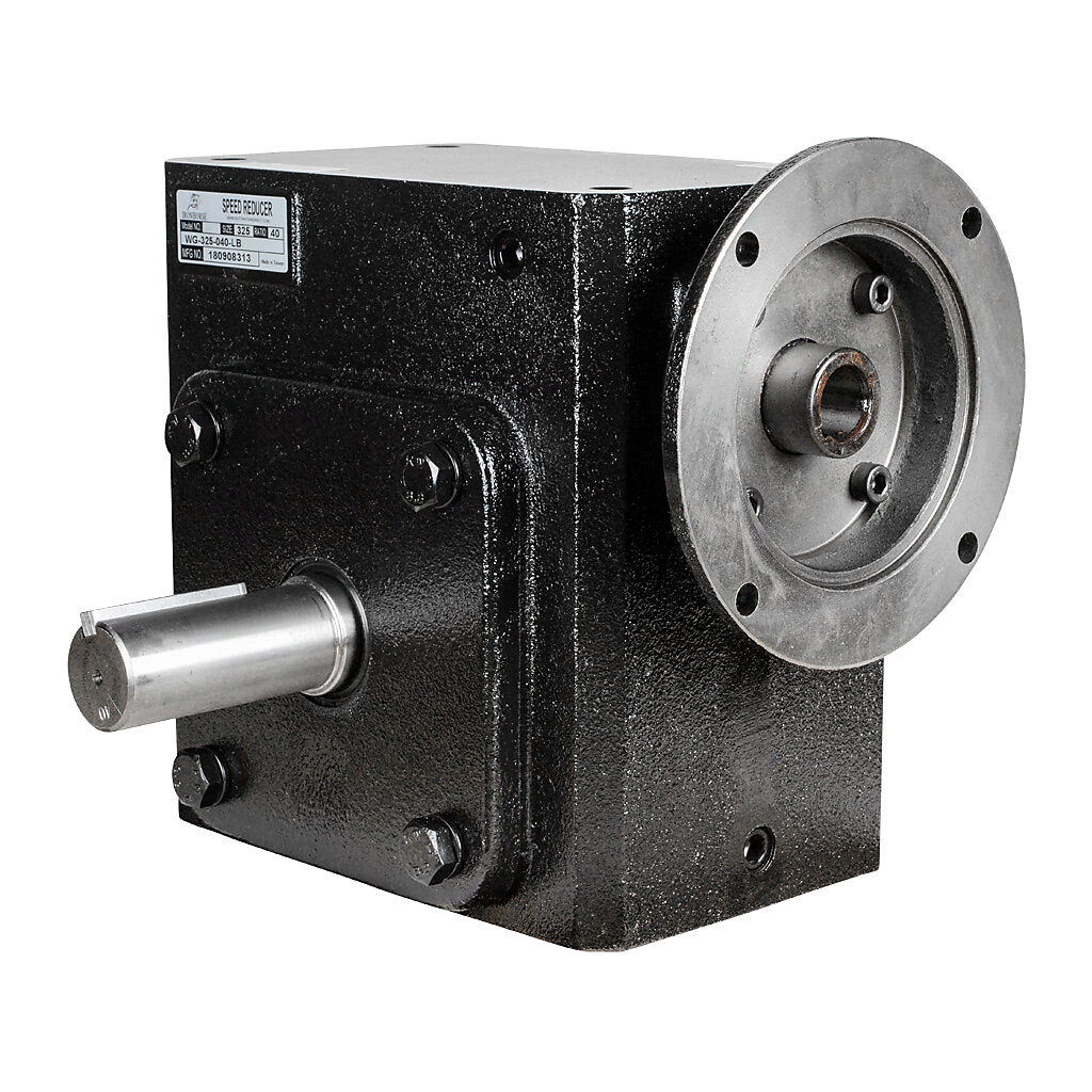WG-325-040-LB - IronHorse heavy duty worm gearbox, 40:1 ratio, NEMA 145TC input, left hand, 1.375in diameter output shaft, nominal 3.35hp at 1.0 SF, 3692 lb-in mechanical output torque, 3-1/4in center distance, cast iron housing, tapped-base mount.