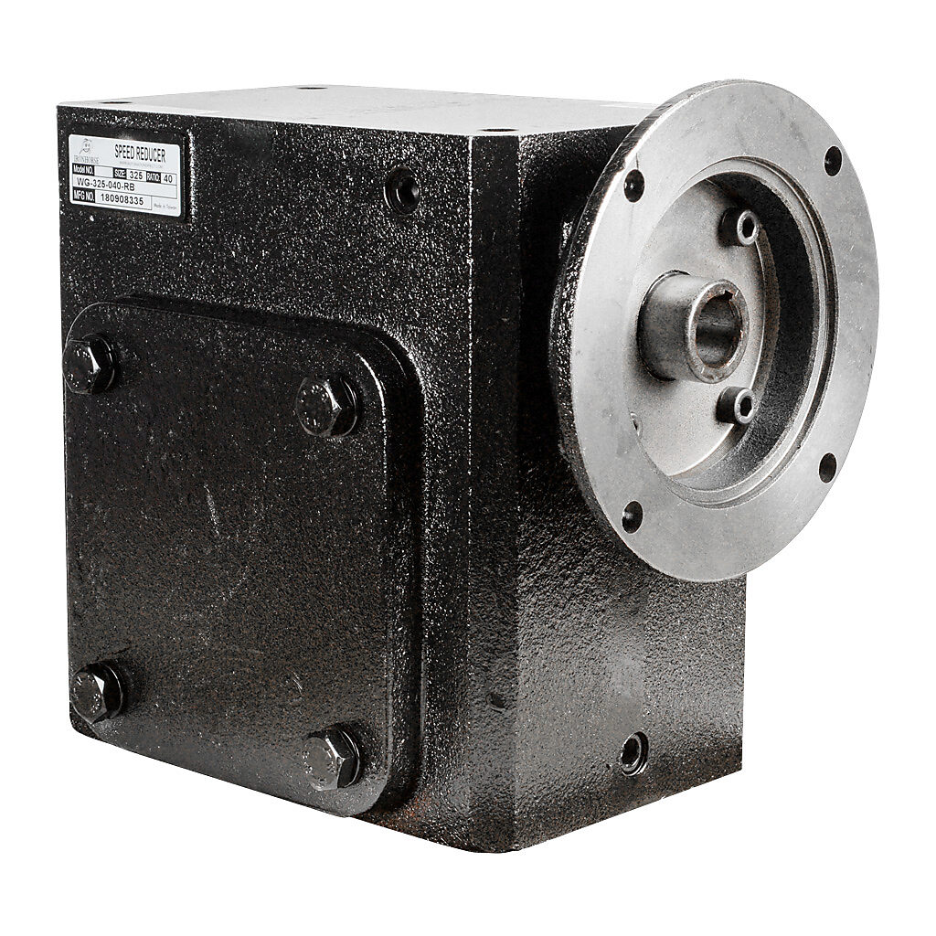 WG-325-040-RB - IronHorse heavy duty worm gearbox, 40:1 ratio, NEMA 145TC input, right hand, 1.375in diameter output shaft, nominal 3.35hp at 1.0 SF, 3692 lb-in mechanical output torque, 3-1/4in center distance, cast iron housing, tapped-base mount.