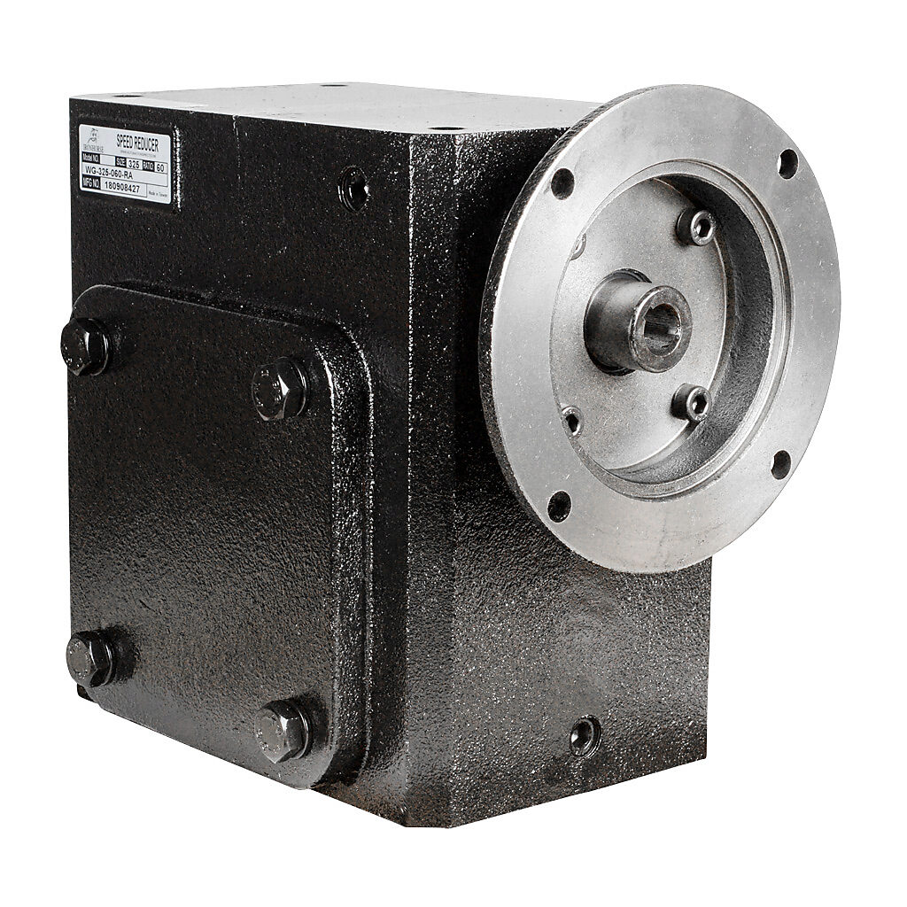 WG-325-060-RA - IronHorse heavy duty worm gearbox, 60:1 ratio, NEMA 56C input, right hand, 1.375in diameter output shaft, nominal 2.03hp at 1.0 SF, 3127 lb-in mechanical output torque, 3-1/4in center distance, cast iron housing, tapped-base mount.