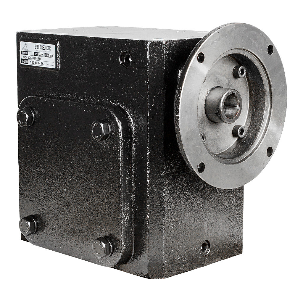 WG-325-060-RB - IronHorse heavy duty worm gearbox, 60:1 ratio, NEMA 145TC input, right hand, 1.375in diameter output shaft, nominal 2.03hp at 1.0 SF, 3127 lb-in mechanical output torque, 3-1/4in center distance, cast iron housing, tapped-base mount.