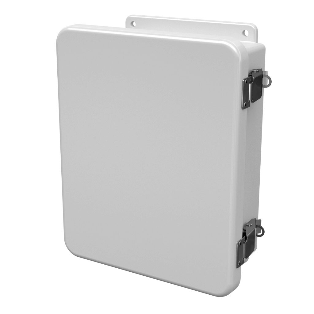WH-J1008HPL - Stahlin J series enclosure, NEMA 1/3R/4X/6P/12, 10 x 8 x 4in (HxWxD), wall mount, fiberglass reinforced polyester, white, single-door, quick-release latch, padlock hasp and staple, integral mounting flange.