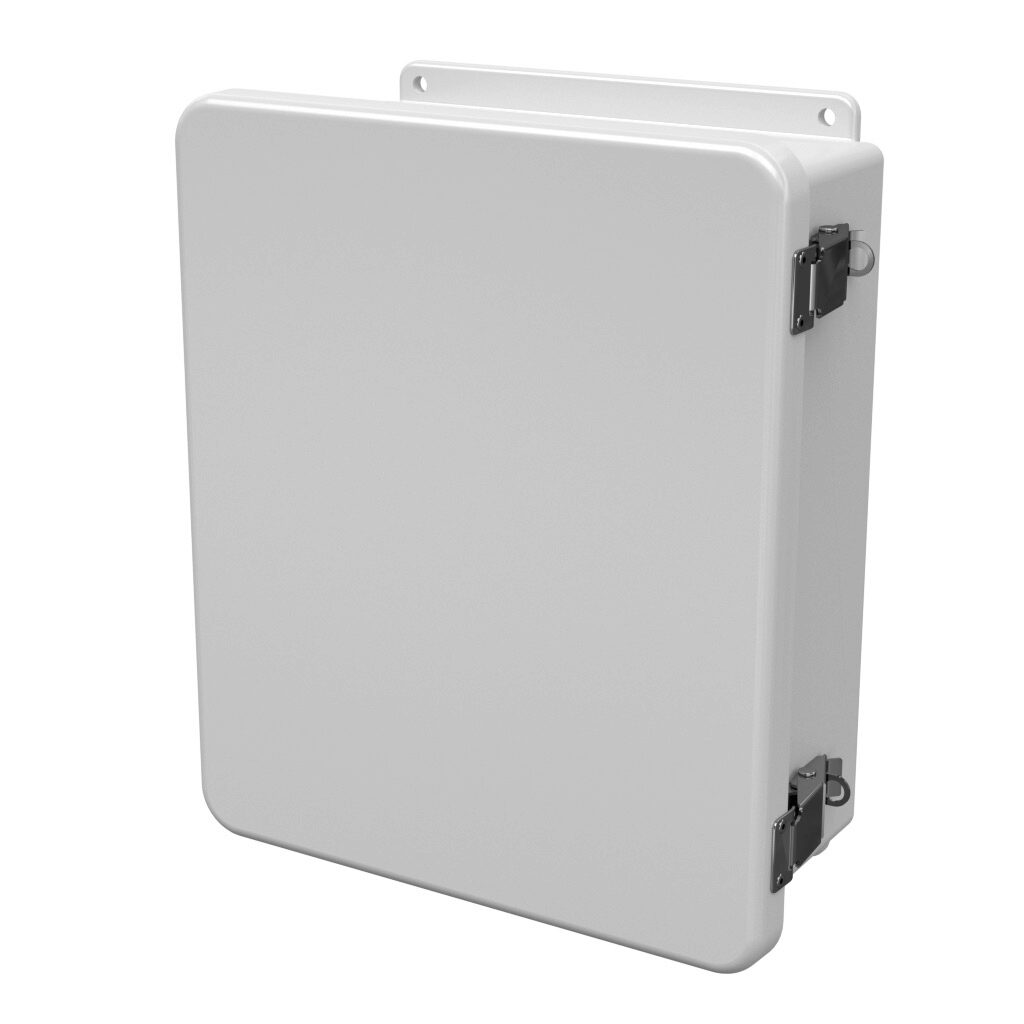 WH-J1210HPL - Stahlin J series enclosure, NEMA 1/3R/4X/6P/12, 12 x 10 x 5in (HxWxD), wall mount, fiberglass reinforced polyester, white, single-door, quick-release latch, padlock hasp and staple, integral mounting flange.