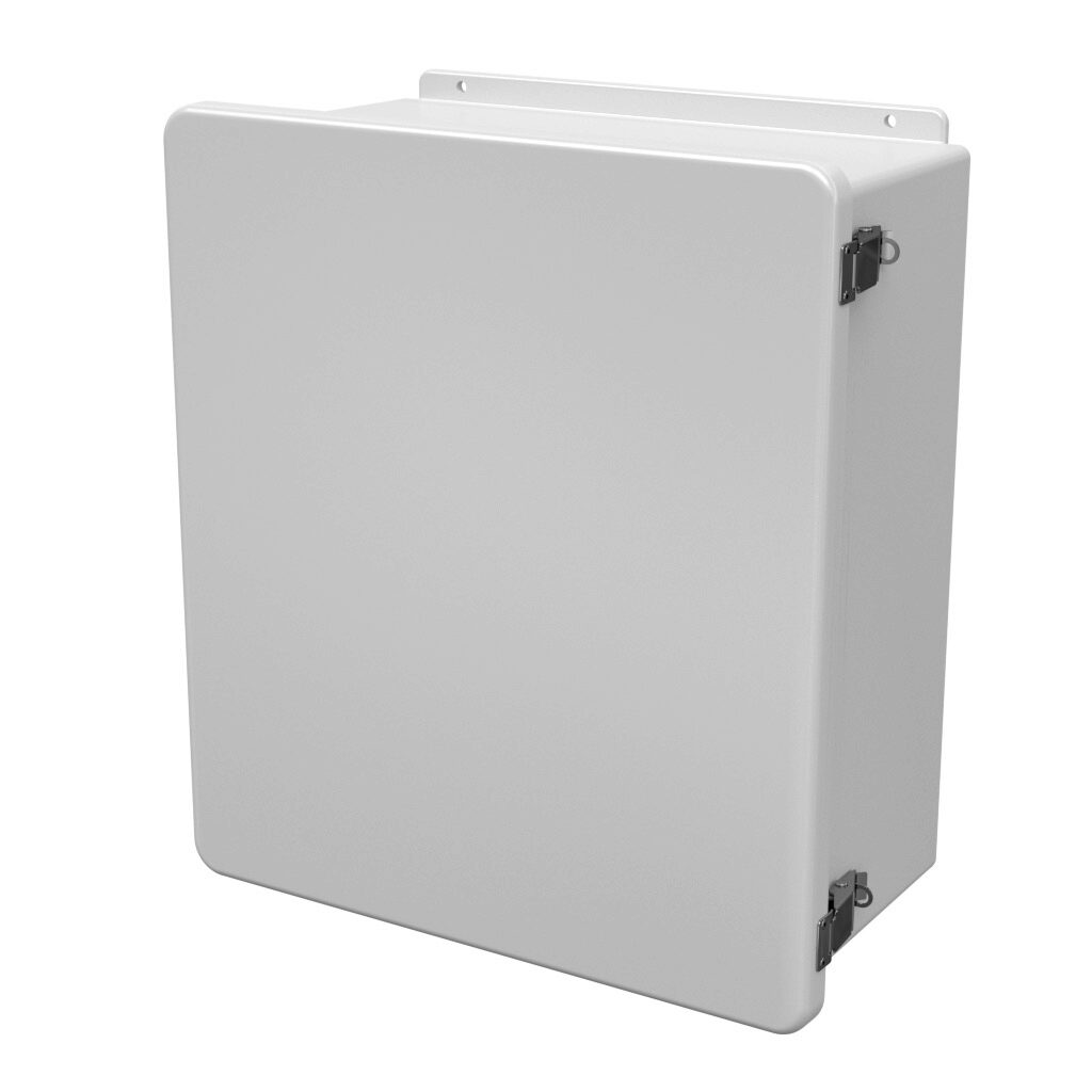 WH-J1816HPL - Stahlin J series enclosure, NEMA 1/3R/4X/6P/12, 18 x 16 x 8in (HxWxD), wall mount, fiberglass reinforced polyester, white, single-door, quick-release latch, padlock hasp and staple, integral mounting flange.