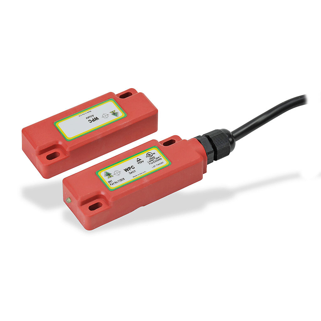 WPC-112018 - IDEM safety switch set, non-contact coded magnetic, (2) N.C. safety output(s), (1) N.O. monitoring output(s), plastic housing, 75 x 29mm, pigtail, 16.4ft/5m cable length.