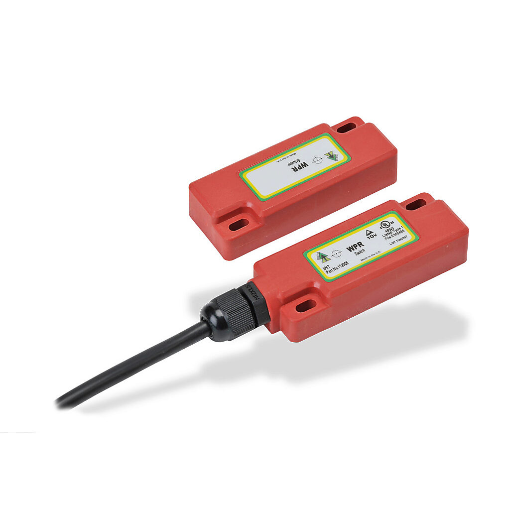 WPR-112005 - IDEM safety switch set, non-contact magnetic, (2) N.C. safety output(s), (1) N.O. monitoring output(s), plastic housing, 75 x 29mm, pigtail, 6.5ft/2m cable length.