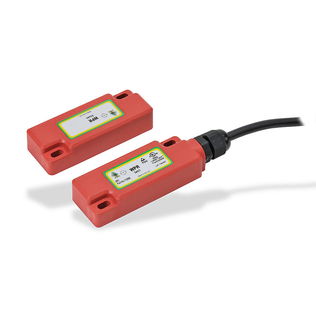 WPR-112006 - IDEM safety switch set, non-contact magnetic, (2) N.C. safety output(s), (1) N.O. monitoring output(s), plastic housing, 75 x 29mm, pigtail, 16.4ft/5m cable length.