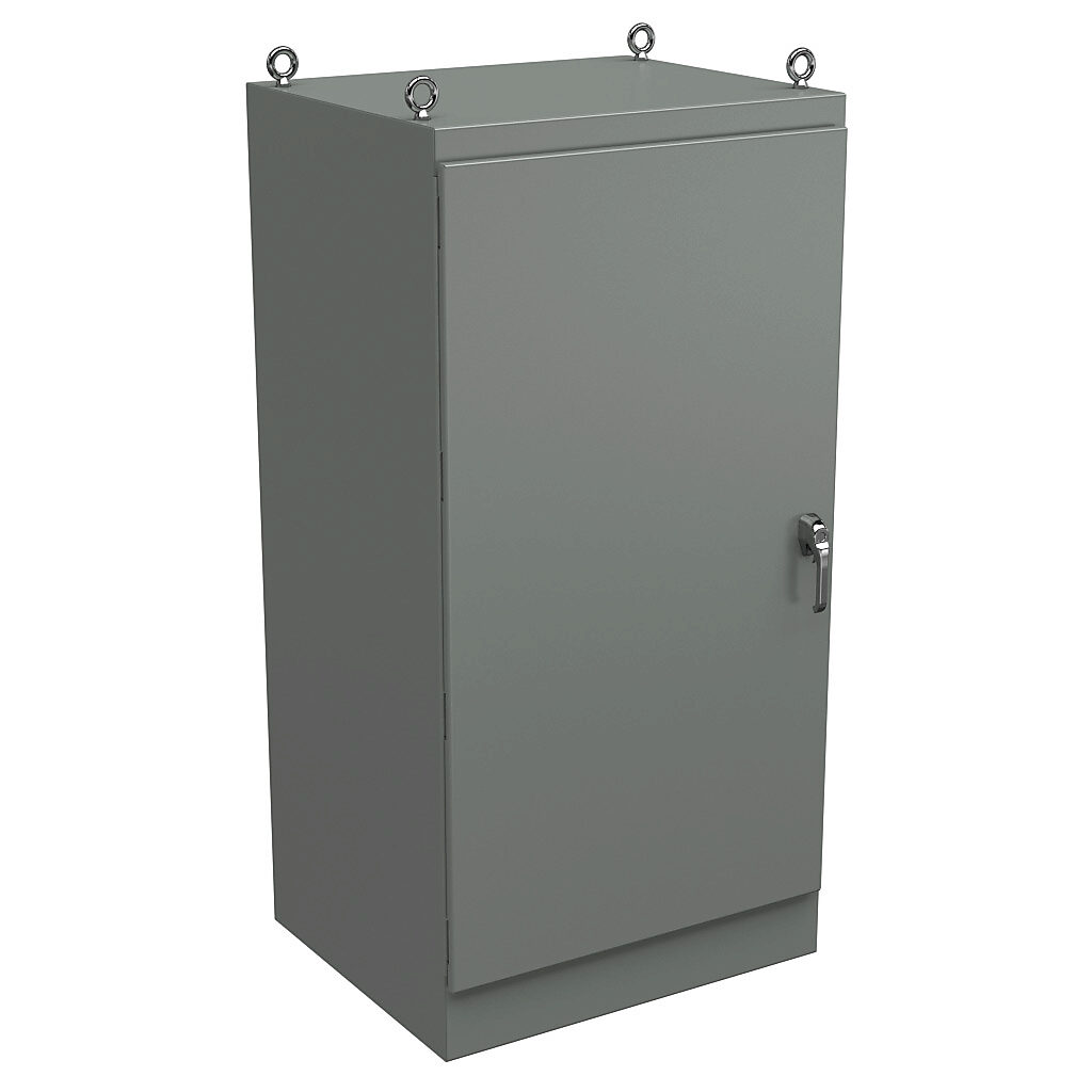 WRD723630FS4 - Wiegmann KwikHinge series enclosure, NEMA 3R/4/12, 72 x 36 x 30in (HxWxD), freestanding, carbon steel, ANSI 61 gray, powder coat finish, single-door, 3-point keylocking/padlocking combo handle.