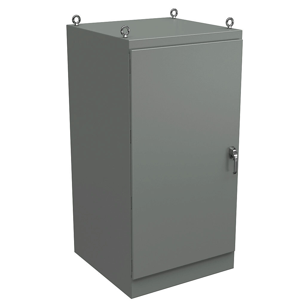WRD723636FS4 - Wiegmann KwikHinge series enclosure, NEMA 3R/4/12, 72 x 36 x 36in (HxWxD), freestanding, carbon steel, ANSI 61 gray, powder coat finish, single-door, 3-point keylocking/padlocking combo handle.