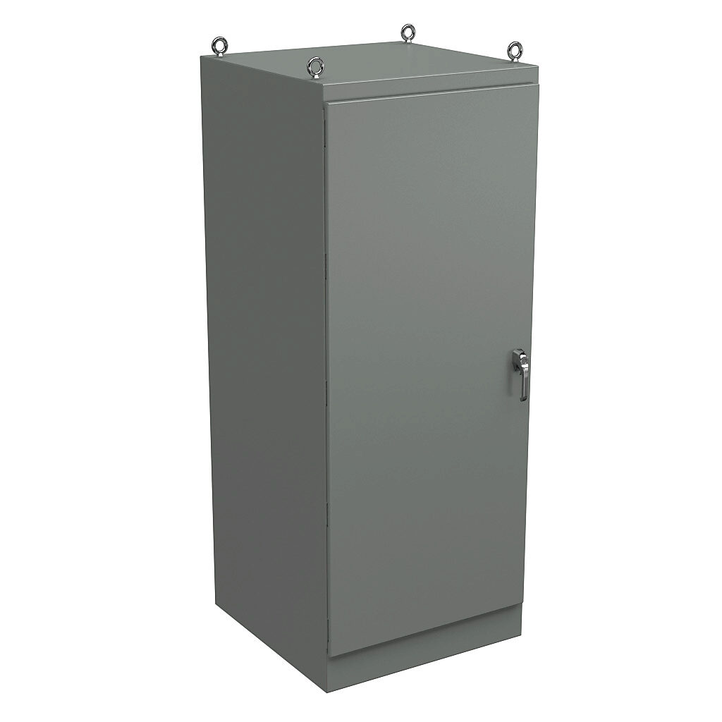 WRD903636FS4 - Wiegmann KwikHinge series enclosure, NEMA 3R/4/12, 90 x 36 x 36in (HxWxD), freestanding, carbon steel, ANSI 61 gray, powder coat finish, single-door, 3-point keylocking/padlocking combo handle.