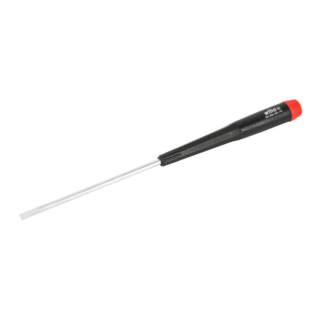WT26041 - Wiha 4mm slotted precision screwdriver, 3.9in (100mm) shaft length, cushion grip handle with rotating cap.