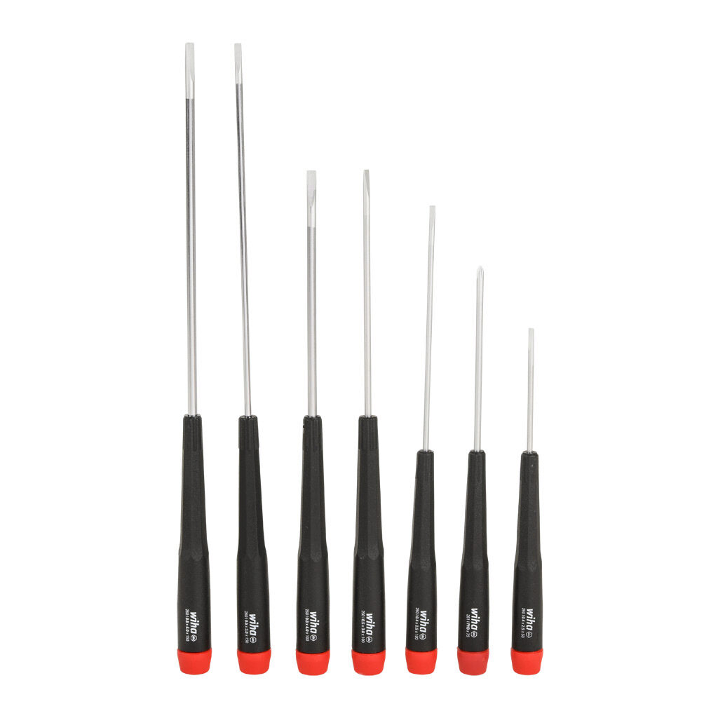 WT26092 - Wiha precision screwdriver set, Phillips and slotted, 7 pieces, free-spinning cap.