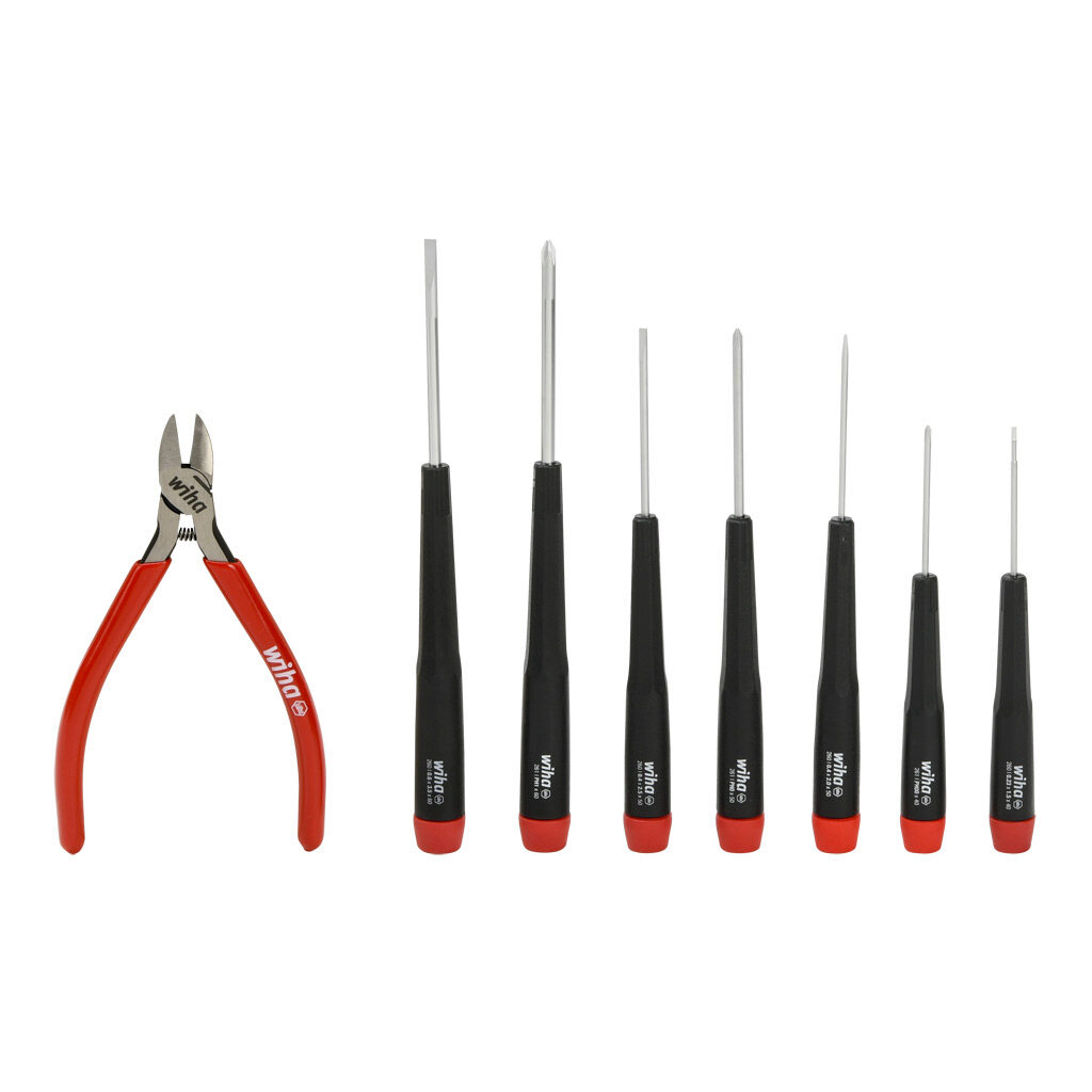 WT26191 - Wiha precision screwdriver and cutters set, slotted and Phillips, classic diagonal, 8 pieces.