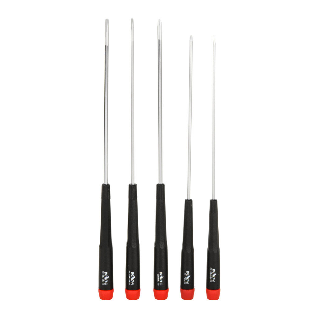 WT26192 - Wiha precision screwdriver set, Phillips and slotted, 5 pieces, free-spinning cap.