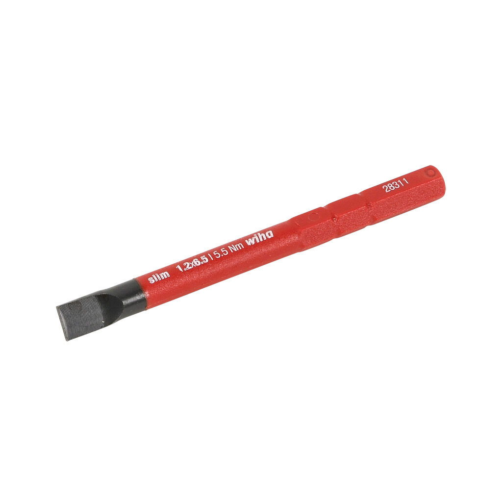 WT28315 - Wiha SlimLine 6.5mm slotted insulated blade, 1000V insulation rating, 3.0in (76mm) shaft length, reduced shank.