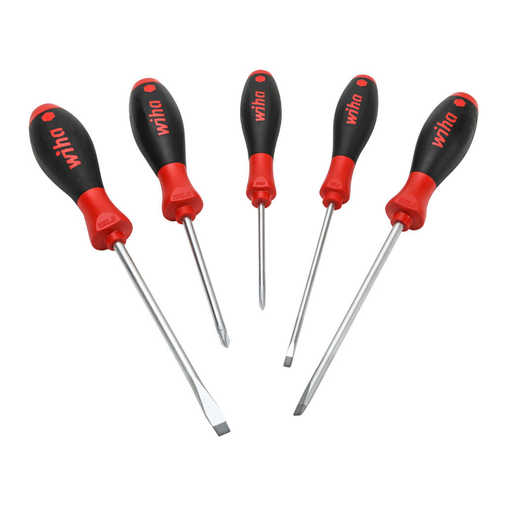 WT30277 - Wiha SoftFinish standard screwdriver set, slotted and Phillips, 5 pieces.