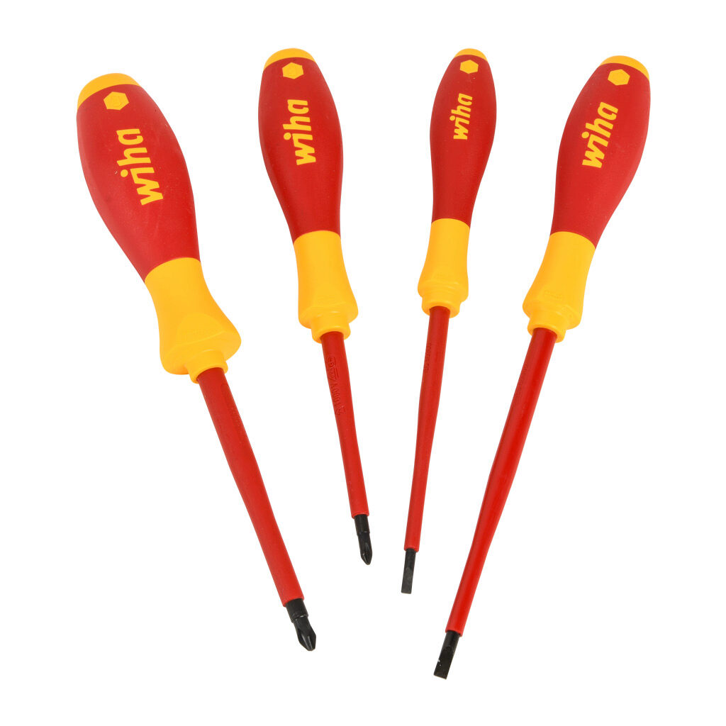 WT32090 - Wiha insulated screwdriver set, Phillips and slotted, 4 pieces, 1000V insulation rating.