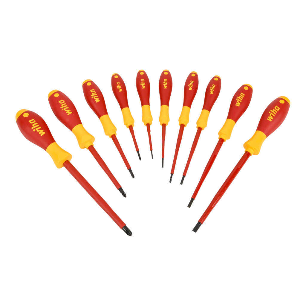 WT32093 - Wiha insulated screwdriver set, Phillips and slotted, 10 pieces, 1000V insulation rating.