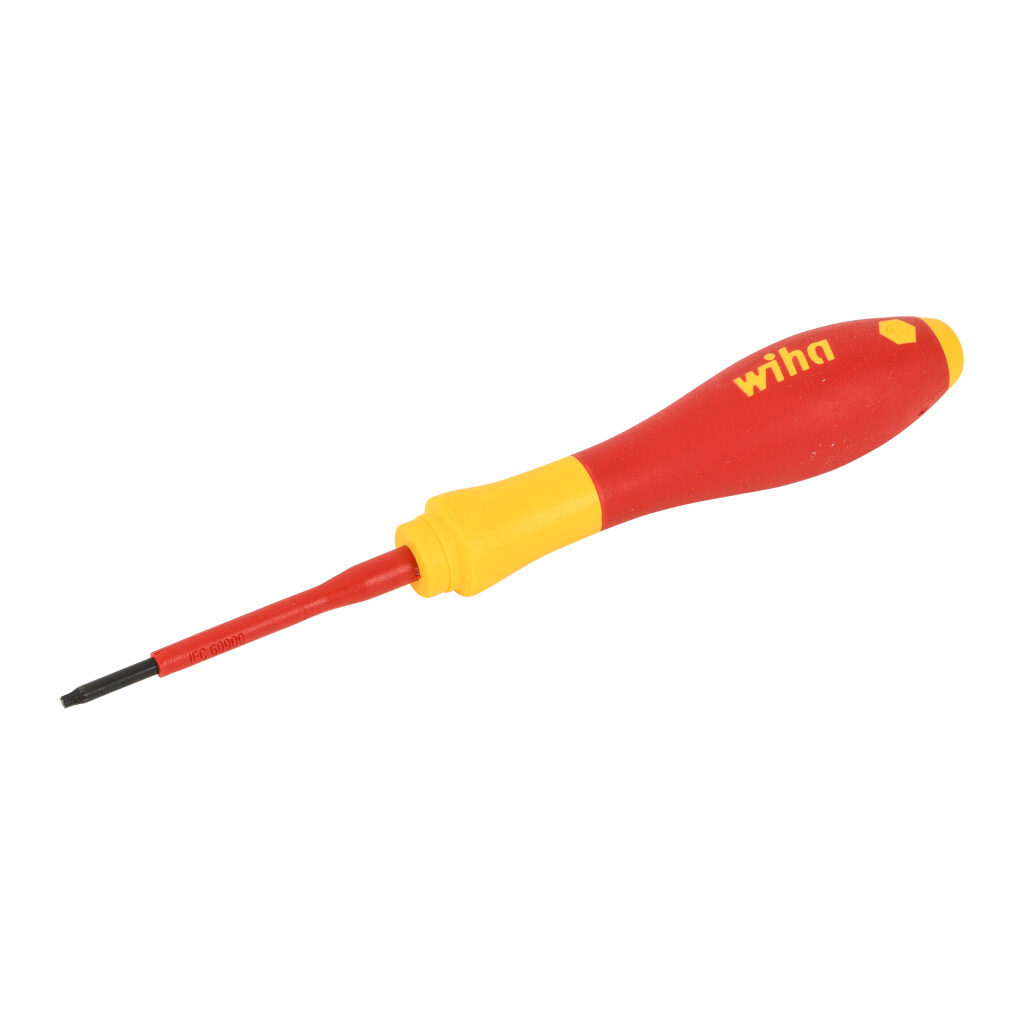 WT32521 - Wiha T8 Torx insulated screwdriver, 1000V insulation rating, 2.4in (60mm) shaft length, SoftFinish cushion grip handle.