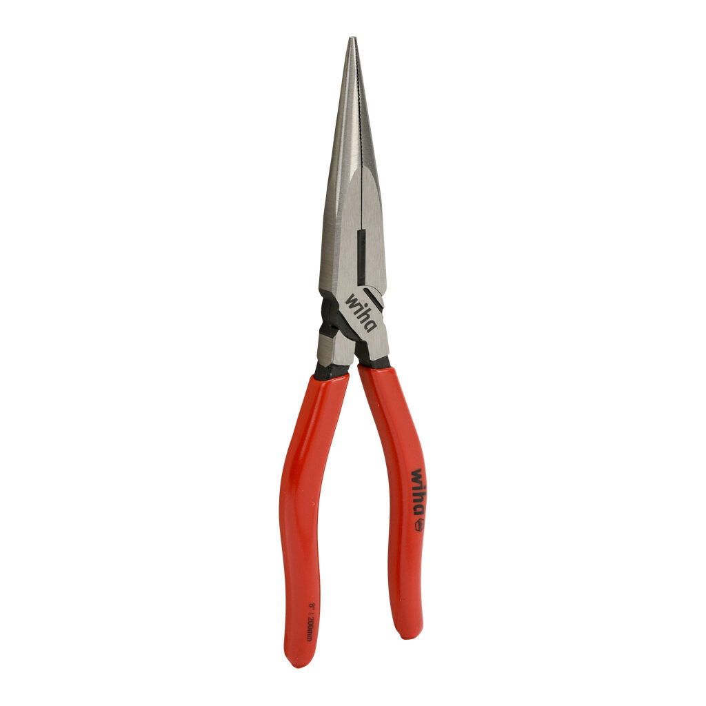 WT32621 - Wiha long nose pliers, 8.0in (203mm) overall length, induction hardened beveled cutting edges, classic grip vinyl handles.
