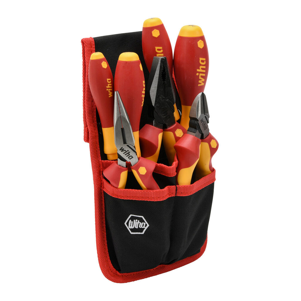 WT32985 - Wiha SoftFinish insulated screwdriver and pliers set, slotted and Phillips, combination, long nose and diagonal, 7 pieces, 1000V insulation rating.