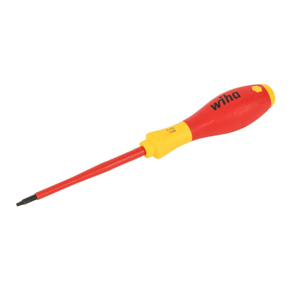 WT35811 - Wiha #1 square insulated screwdriver, 1000V insulation rating, 3.9in (100mm) shaft length, SoftFinish cushion grip handle.