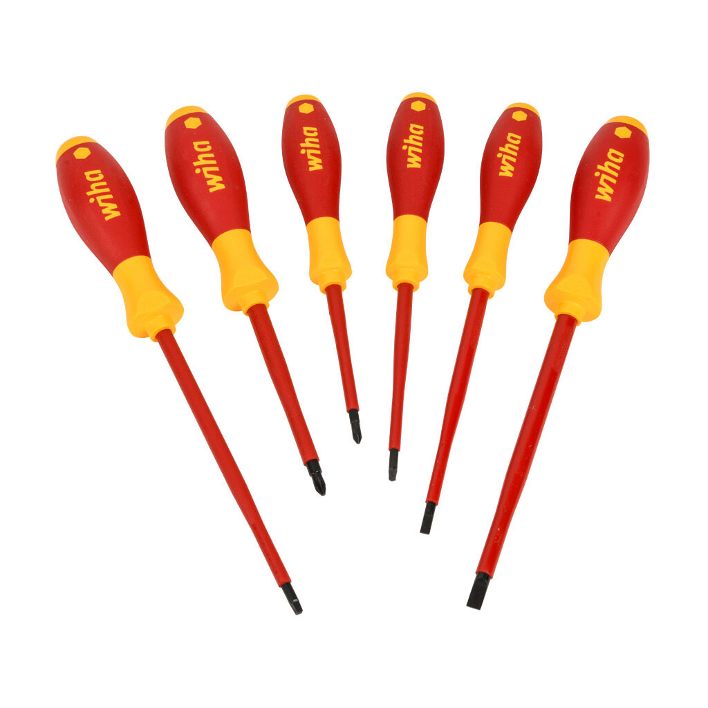 WT35890 - Wiha insulated screwdriver set, Phillips, slotted and square, 6 pieces, 1000V insulation rating.