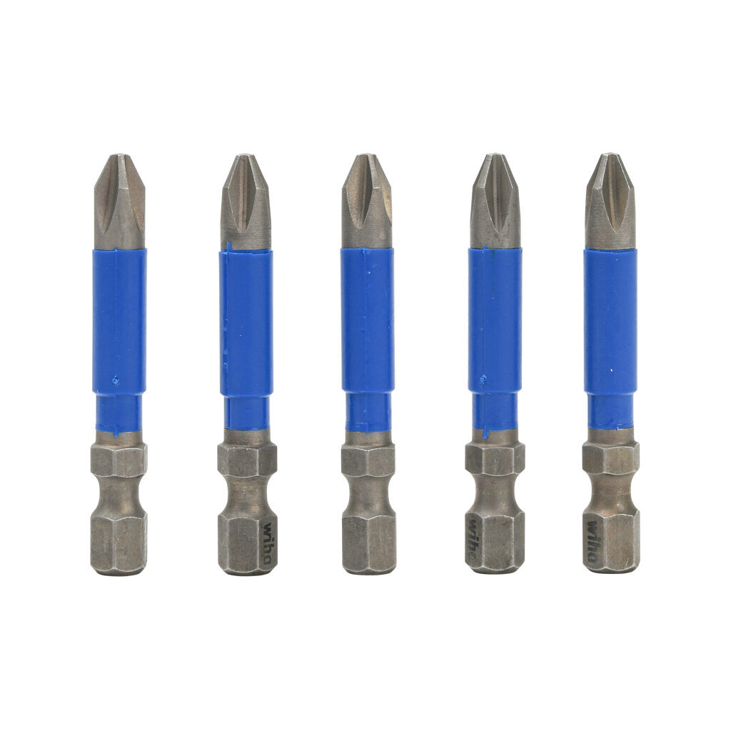 WT70269 - Wiha TerminatorBlue #2 Phillips impact driver bit, 2in bit length, 1/4in drive, hexagonal. Package of 5.