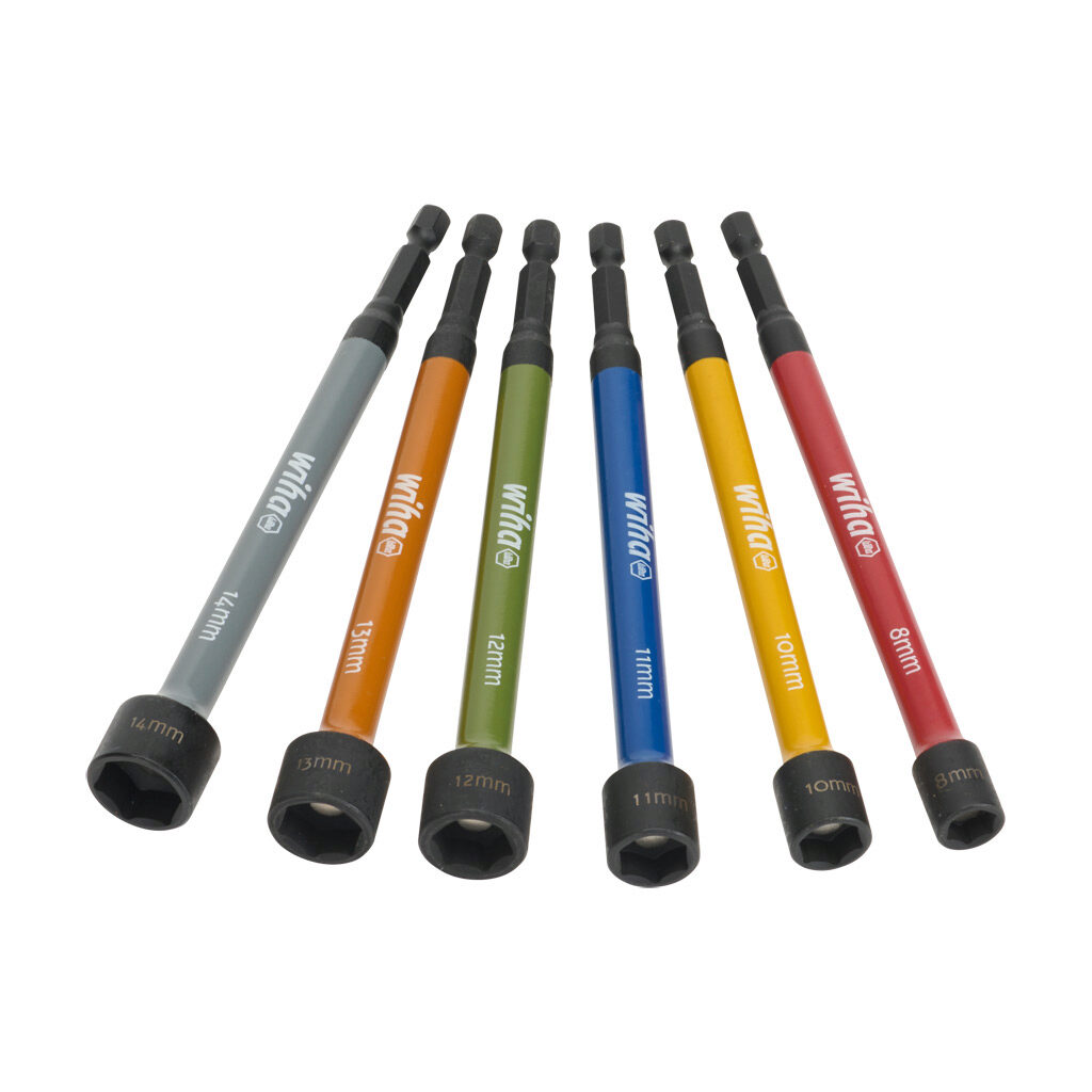 WT70487 - Wiha nut setter set, internal hex, 6 pieces, 6in (152.4mm) overall length, 1/4in drive, metric.