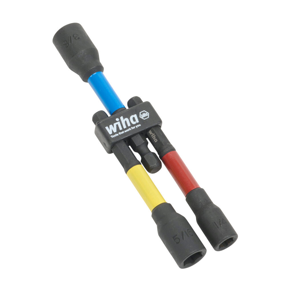 WT70489 - Wiha nut setter set, internal hex, 3 pieces, 3.0in (76mm) overall length, chromium-molybdenum alloy steel, 1/4in drive, imperial, high visibility color coding and magnetic tip.