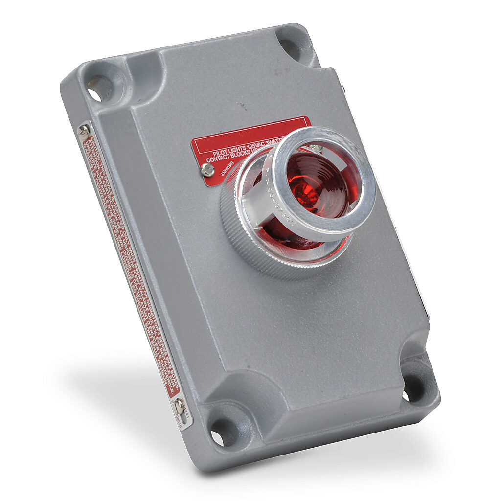 XCS-0B24RLD - Killark control station cover assembly, hazardous location rated, single pilot light, indicating light, red, 110 VAC/VDC LED, red, operator only, blank legend plate(s).