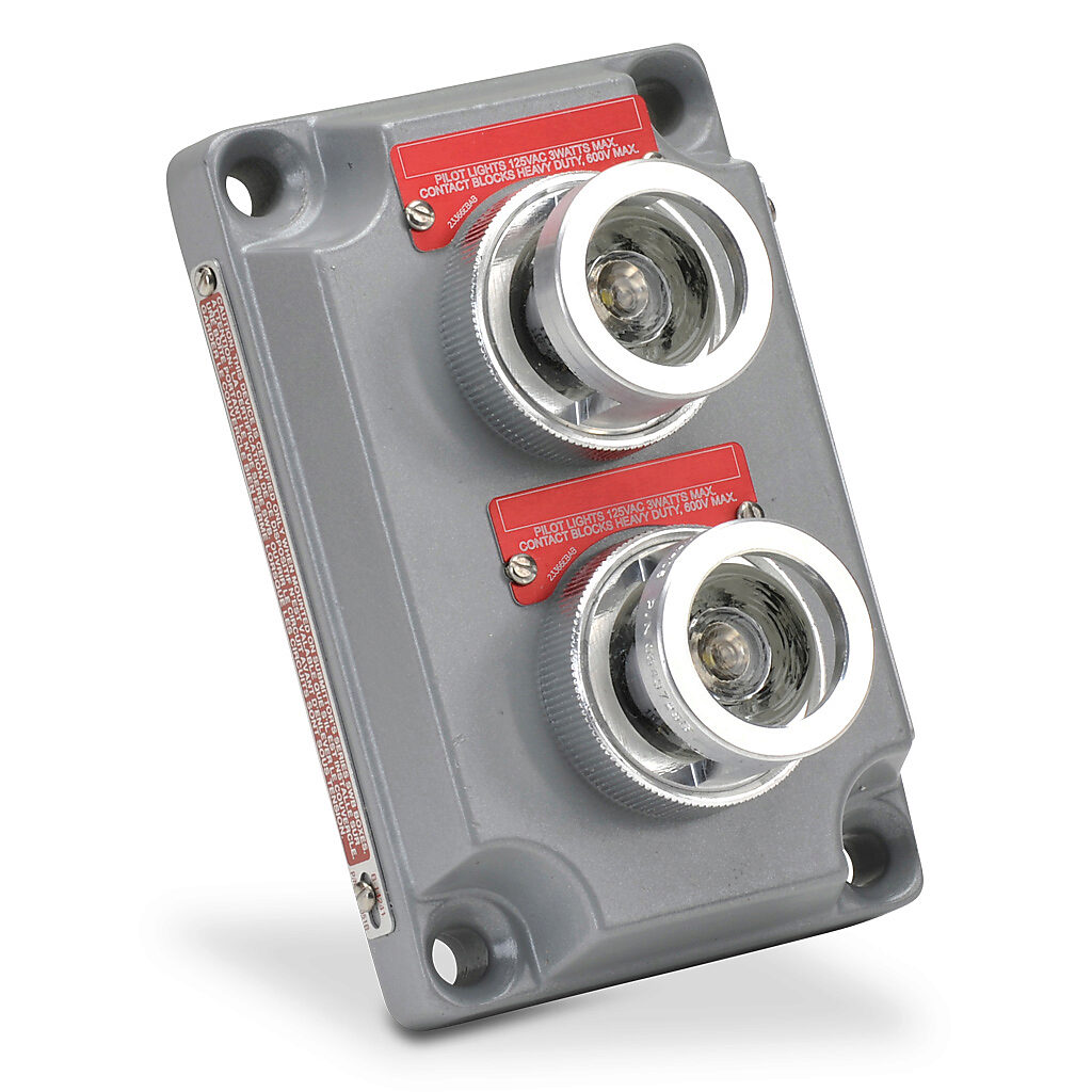 XCS-0B30CLD - Killark control station cover assembly, hazardous location rated, two pilot lights, indicating light, clear/clear, 110 VAC/VDC LED, clear/white, operator only, (2) blank legend plate(s).