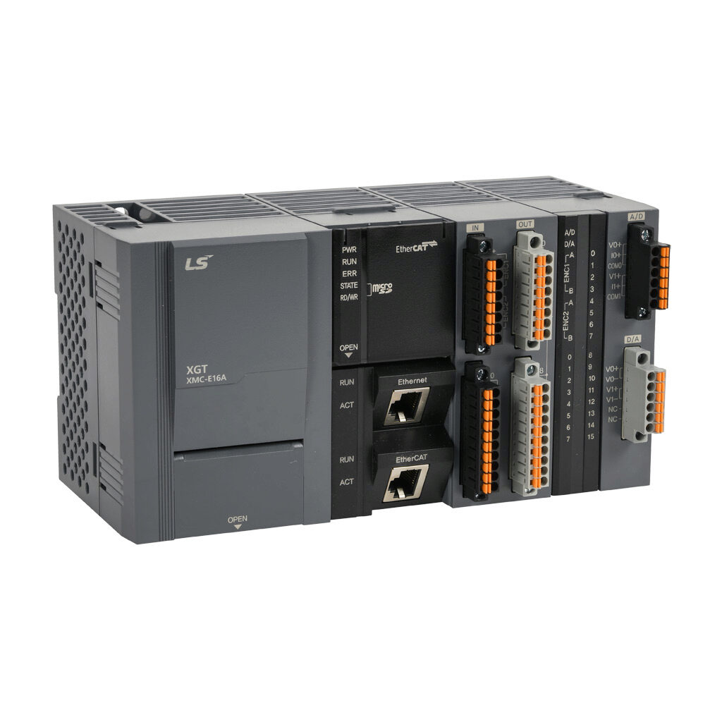 XMC-E16A - LS Electric XMC programmable motion controller, microSD card slot, Ethernet and USB B ports, EtherCAT Master and Modbus TCP, up to (16) axes and up to (18) virtual axes, external 100-240 VAC required. Optional XEL-BSSCT bus coupler for ...