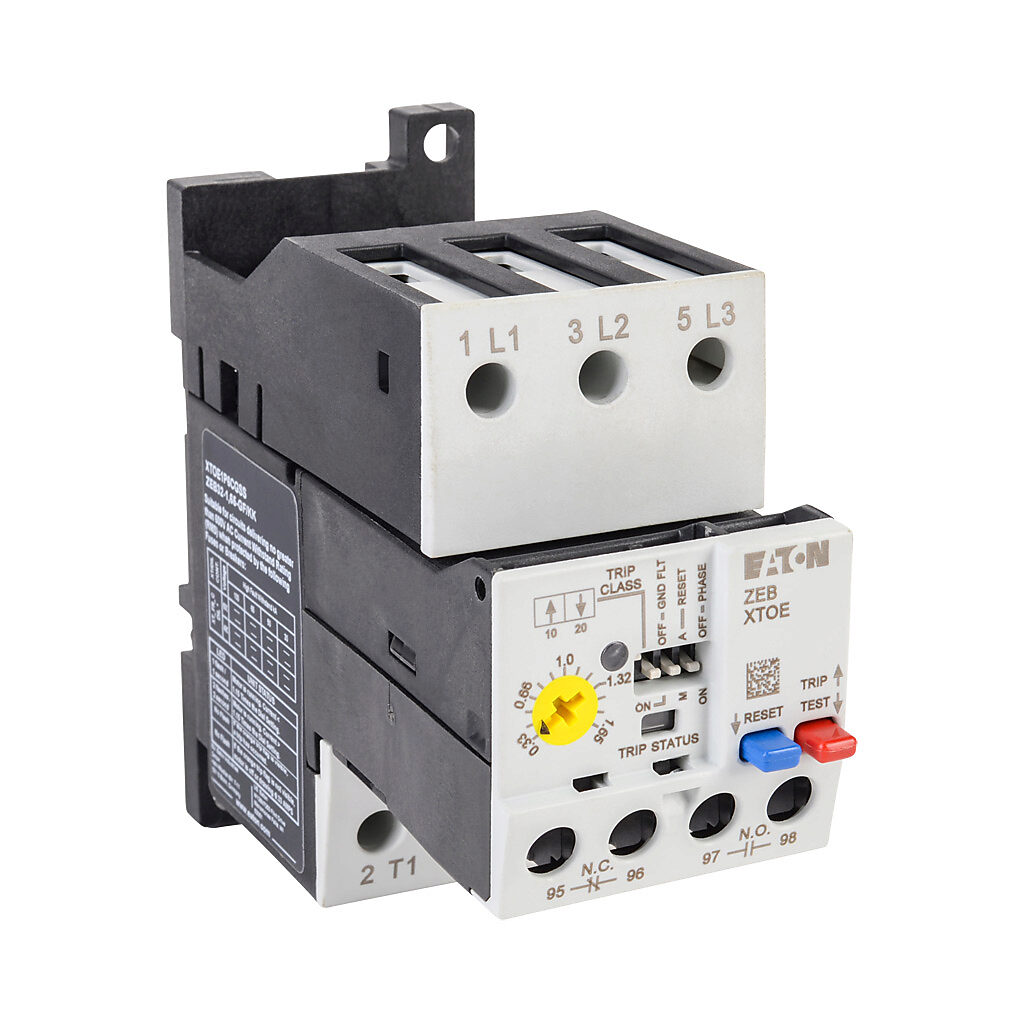 XTOE1P6CGSS - Eaton XT series electronic overload relay, 0.33-1.65A adjustable, solid state, ground fault protection, local reset, stand-alone power connection(s), DIN rail or panel mount. For use with any contactor.