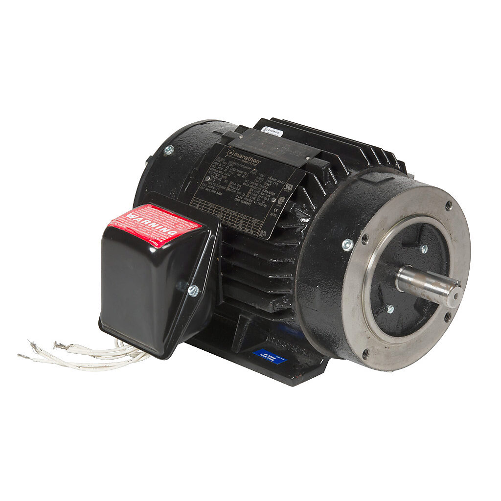 Y285 - Marathon MAX Plus high efficiency AC induction motor, high-performance inverter duty, 2hp, 3-phase, 230/460 VAC, 1800rpm, TENV, NEMA 145C frame, cast iron, C-face/removable rigid base mount. Dynapar HS20 encoder included.