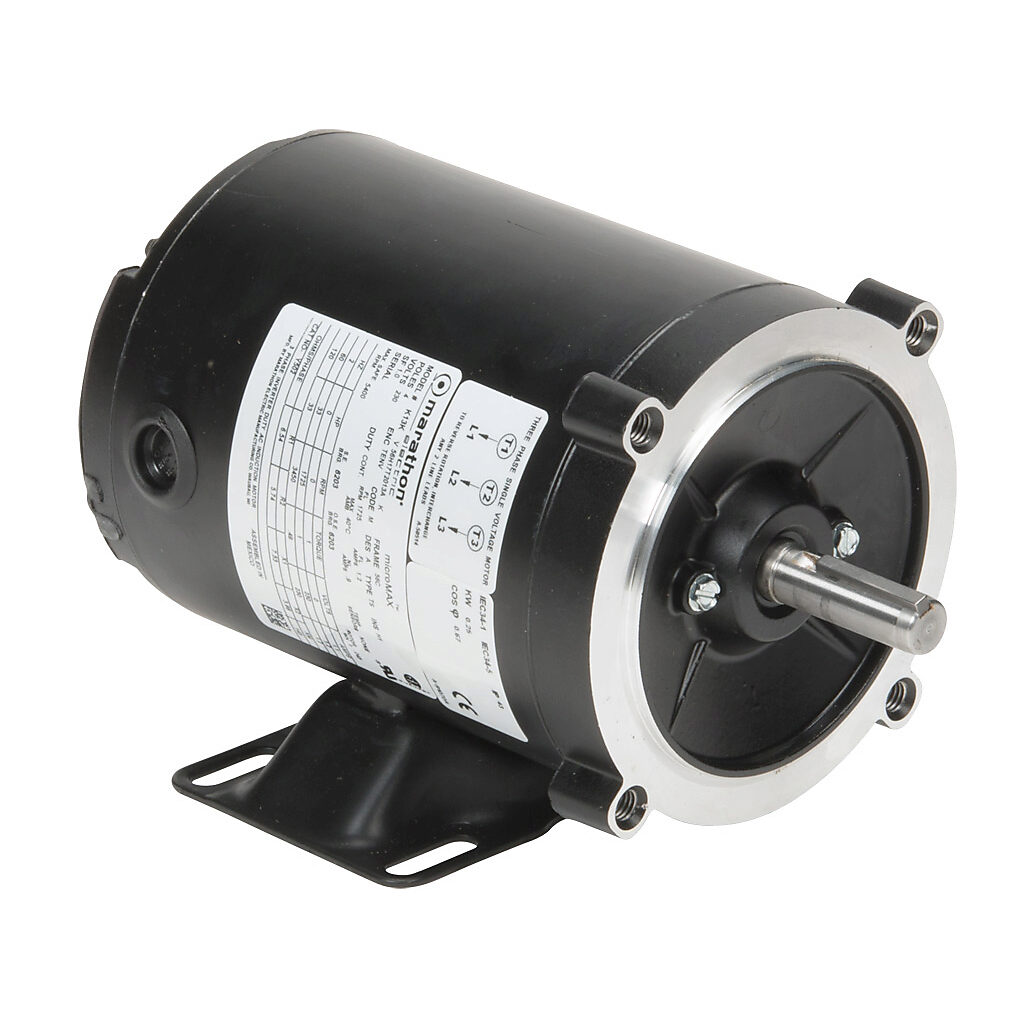 Y502 - Marathon MicroMAX premium efficiency AC induction motor, high-performance inverter duty, 1/3hp, 3-phase, 230 VAC, 1800rpm, TENV, NEMA 56C frame, rolled steel, C-face/rigid base mount.