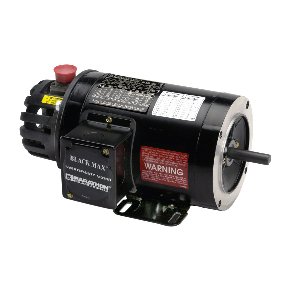 Y543A-A772 - Marathon Black MAX series premium efficiency AC induction motor, high-performance inverter duty, 5hp, 3-phase, 230/460 VAC, 1800rpm, TENV, NEMA 184TC frame, aluminum, C-face/rigid base mount. Dynapar HS35 encoder included.