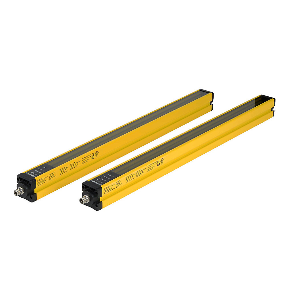 YBB-14K4-0500-G012 - Contrinex safety light curtain, sender/receiver pair, finger protection, 24 VDC, 14mm resolution, 524mm protected height, 0.25-3.5m operating distance, safety category Type 4, IP65 IP67, (2) 5-pin M12 quick-disconnects.