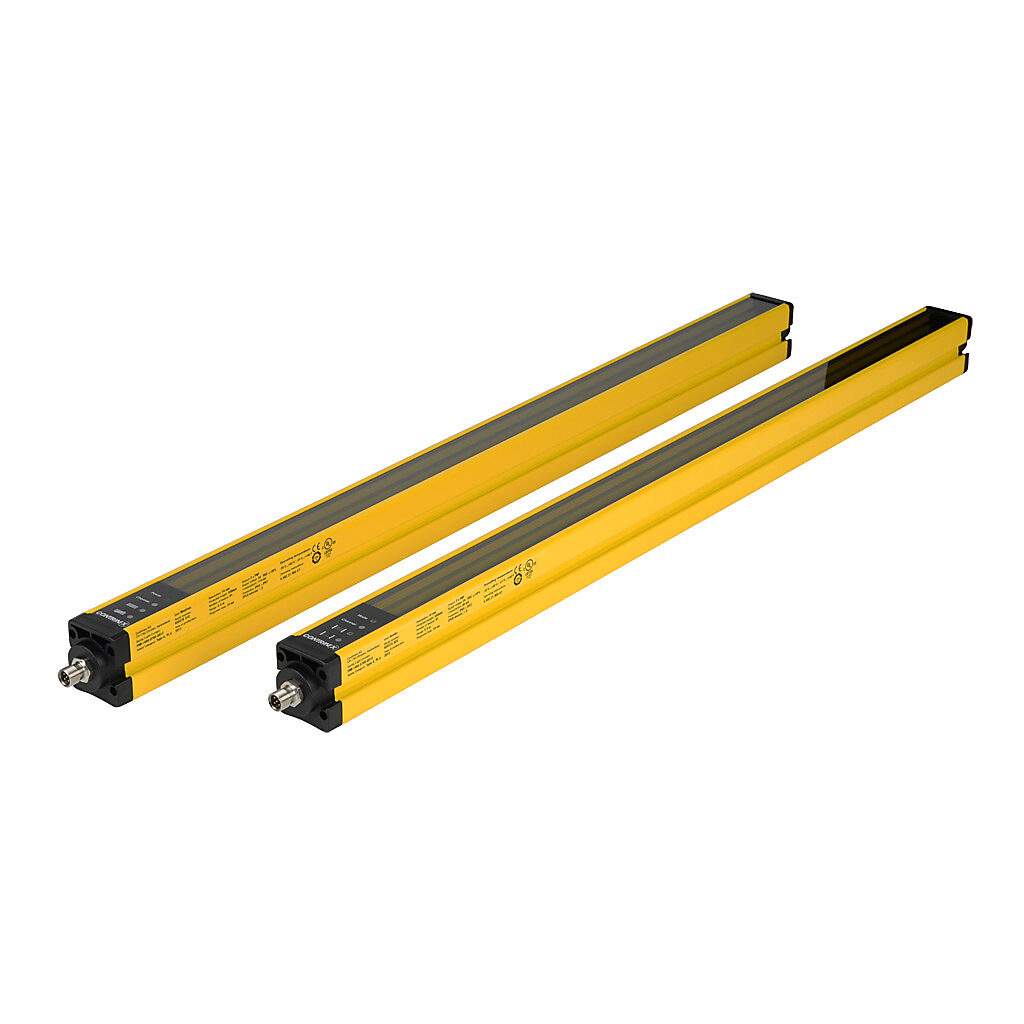 YBB-14K4-0700-G012 - Contrinex safety light curtain, sender/receiver pair, finger protection, 24 VDC, 14mm resolution, 653mm protected height, 0.25-3.5m operating distance, safety category Type 4, IP65 IP67, (2) 5-pin M12 quick-disconnects.