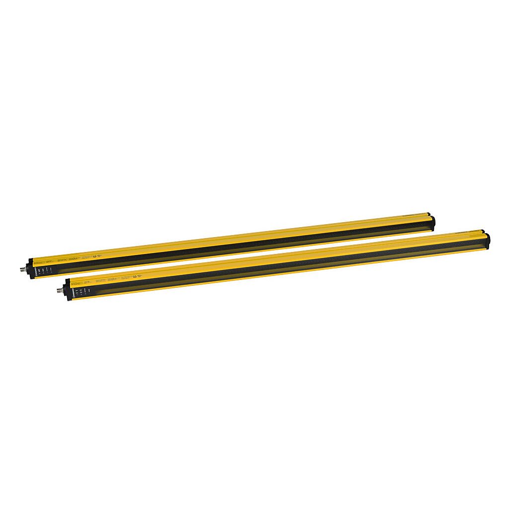 YBB-14K4-1000-G012 - Contrinex safety light curtain, sender/receiver pair, finger protection, 24 VDC, 14mm resolution, 1040mm protected height, 0.25-3.5m operating distance, safety category Type 4, IP65 IP67, (2) 5-pin M12 quick-disconnects.