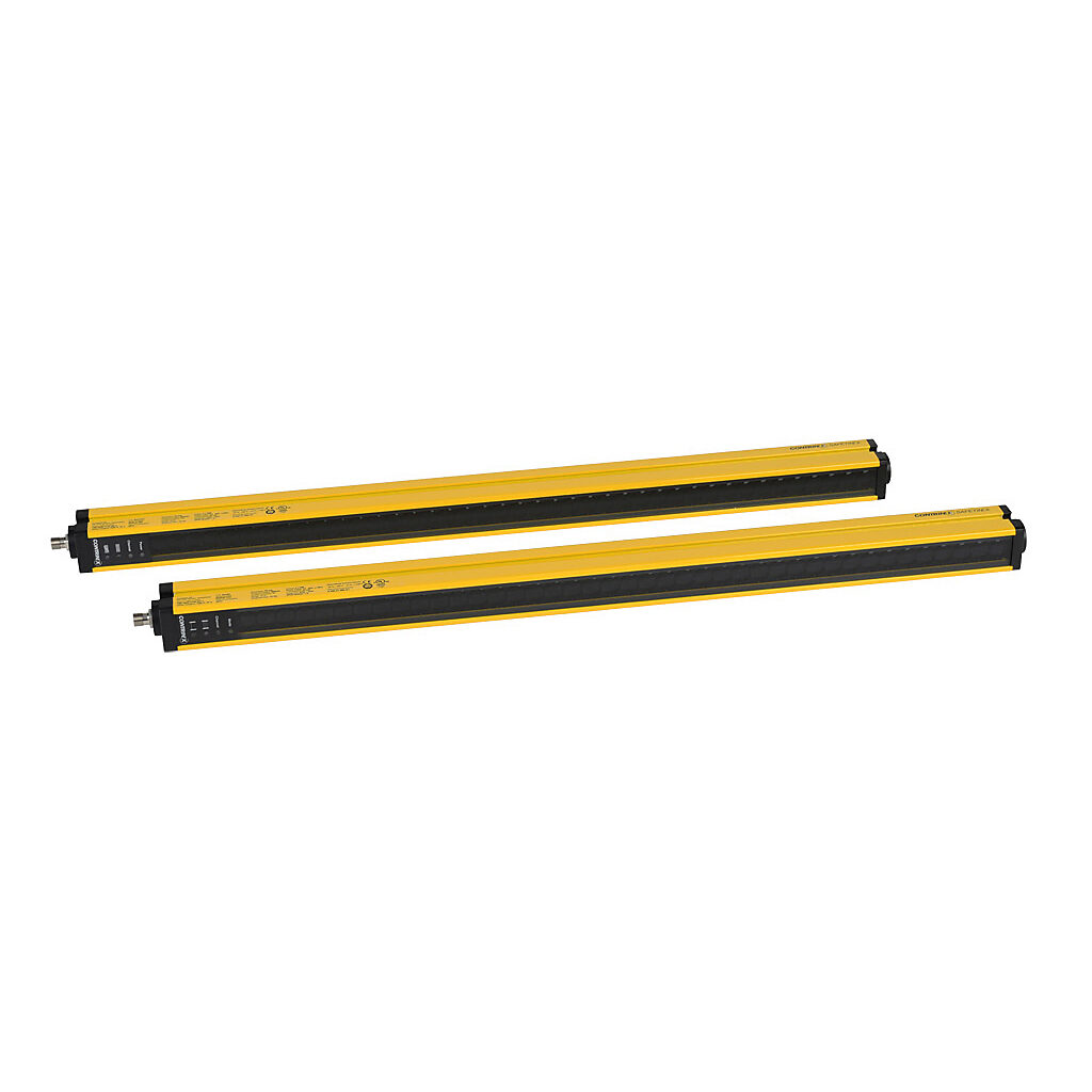 YBB-30K4-0700-G012 - Contrinex safety light curtain, sender/receiver pair, hand protection, 24 VDC, 30mm resolution, 661mm protected height, 0.25-12m operating distance, safety category Type 4, IP65 IP67, (2) 5-pin M12 quick-disconnects.