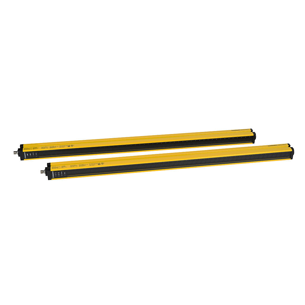YBB-30K4-0800-G012 - Contrinex safety light curtain, sender/receiver pair, hand protection, 24 VDC, 30mm resolution, 790mm protected height, 0.25-12m operating distance, safety category Type 4, IP65 IP67, (2) 5-pin M12 quick-disconnects.